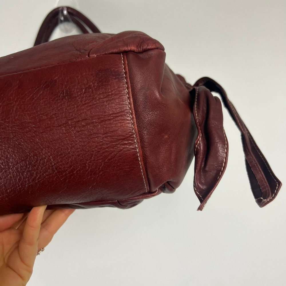 Brown Leather Hobo Shoulder Bag Pleated Slouchy Tote Boho Y2k Academia Retro - Picture 7 of 14